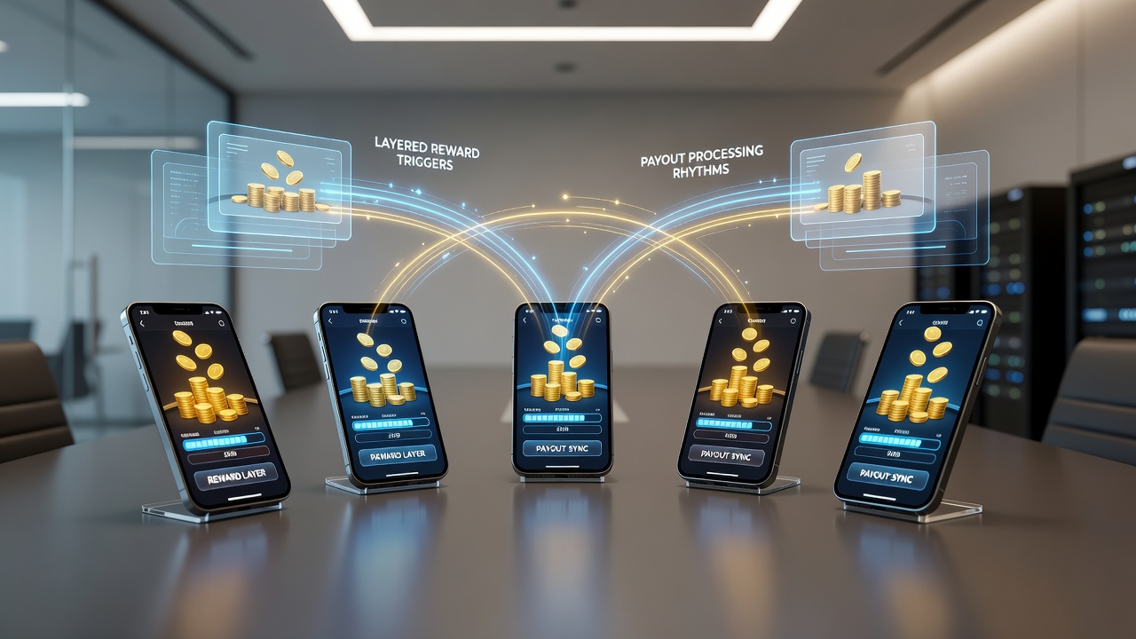 Smartphone mit Tischspiel-Interface und Belohnungsebenen